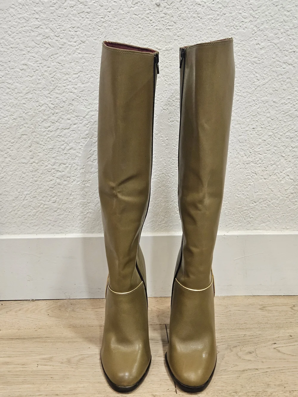 Vintage The Wild Pair Olive Leather Stiletto Knee High Boots Retro 1970/80s
